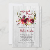 (雄ジカの)枝角のバーガンディの花のリハーサルの夕食の招待 招待状 (正面)