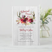 (雄ジカの)枝角のバーガンディの花のリハーサルの夕食の招待 招待状 (スタンド正面)