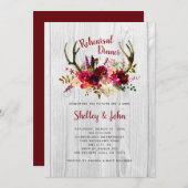 (雄ジカの)枝角のバーガンディの花のリハーサルの夕食の招待 招待状 (正面/裏面)