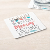 〔雄ジカの〕枝角の休日の猫たちおもしろい スクエアペーパーコースター (アングル)