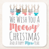 〔雄ジカの〕枝角の休日の猫たちおもしろい スクエアペーパーコースター (正面)