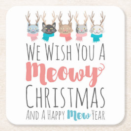 〔雄ジカの〕枝角の休日の猫たちおもしろい スクエアペーパーコースター