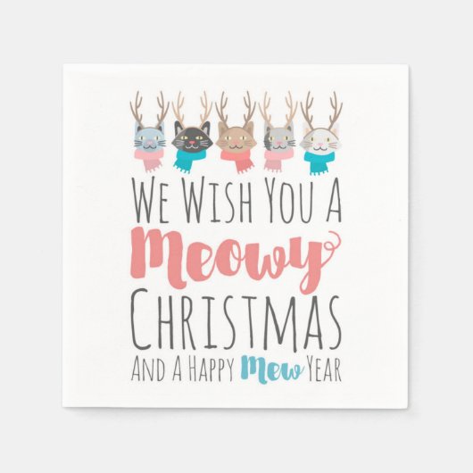 〔雄ジカの〕枝角の休日の猫たちおもしろい スタンダードカクテルナプキン (正面)