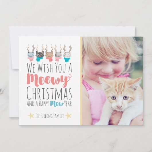 (雄ジカの)枝角の写真の「Meowyクリスマス」の休日猫 シーズンカード (正面)