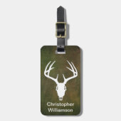 (雄ジカの)枝角を搭載するシカの狩りのスカル ラゲッジタグ (正面縦)