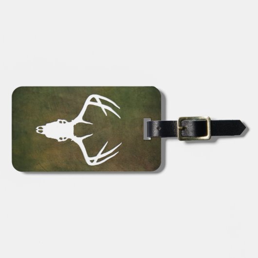 (雄ジカの)枝角を搭載するシカの狩りのスカル ラゲッジタグ (正面横)