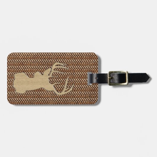 (雄ジカの)枝角を搭載するトロフィのシカ ラゲッジタグ (正面横)