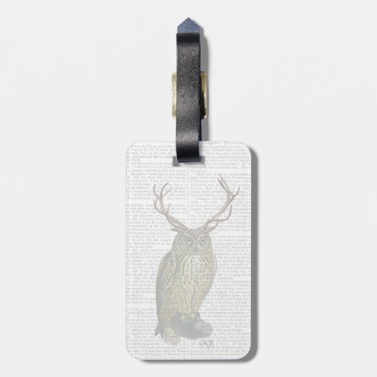 (雄ジカの)枝角を搭載するフクロウは2つを嘆きます ラゲッジタグ (裏面縦)