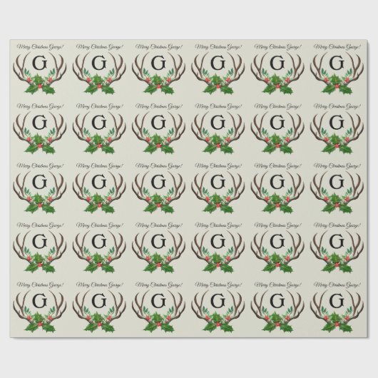 〔雄ジカの〕枝角クリスマスとテキストの折り返し紙 ラッピングペーパー (フラット)