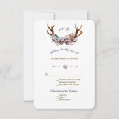 〔雄ジカの〕枝角ダスティブルーピンクフローラ |ウェディングRSVP 出欠カード (正面)