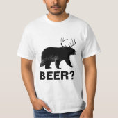 (雄ジカの)枝角ビールワイシャツを持つおもしろいなくま Tシャツ (正面)