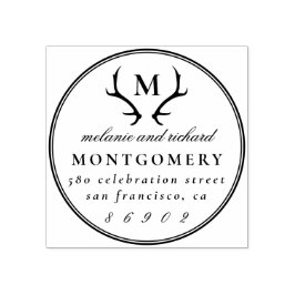 〔雄ジカの〕枝角モノグ結婚ラムの名前と差出人住所 ラバースタンプ