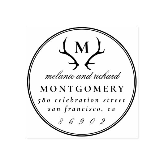 〔雄ジカの〕枝角モノグ結婚ラムの名前と差出人住所 ラバースタンプ (インプリント)