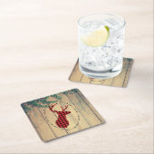 〔雄ジカの〕枝角付き鹿葉頭 スクエアペーパーコースター (インサイチュ)