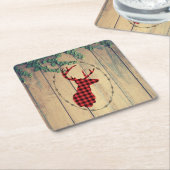 〔雄ジカの〕枝角付き鹿葉頭 スクエアペーパーコースター (アングル)