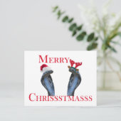 (雄ジカの)枝角及びサンタの帽子のメリークリスマスのヘビ シーズンポストカード (スタンド正面)