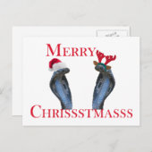 (雄ジカの)枝角及びサンタの帽子のメリークリスマスのヘビ シーズンポストカード (正面/裏面)