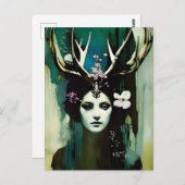 〔雄ジカの〕枝角異教の付き女性 ポストカード (正面/裏面)