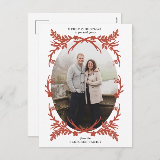 〔雄ジカの〕枝角素朴のクリスマスカード シーズンポストカード (正面/裏面)