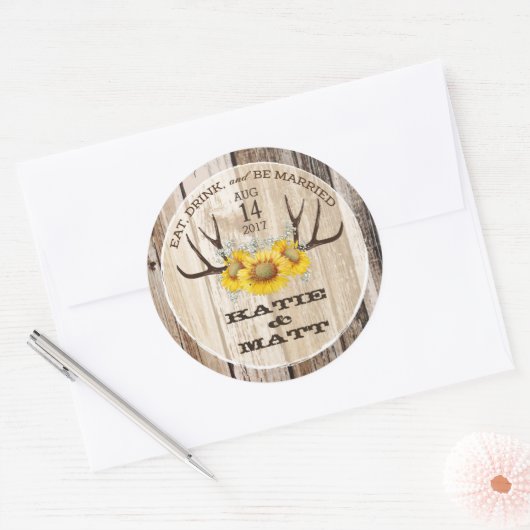 〔雄ジカの〕枝角素朴スンフラワーズカントリーウェディング ラウンドシール (封筒)