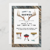 〔雄ジカの〕枝角素朴ズハニードカップルウェディングシャワー 招待状 (正面/裏面)