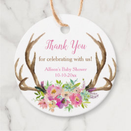 〔雄ジカの〕枝角素朴ピンクのフローラ女の子の赤ちゃんシャワー フェイバータグ