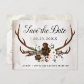 〔雄ジカの〕枝角素朴ブルゴーニュバラフローラ日付を保存 案内ポストカード (正面/裏面)