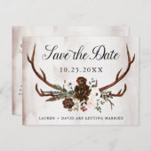 〔雄ジカの〕枝角素朴ブルゴーニュフローラ日付を保存 案内ポストカード (正面/裏面)