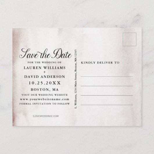 〔雄ジカの〕枝角素朴ブルゴーニュフローラ日付を保存 案内ポストカード (裏面)