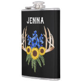 〔雄ジカの〕枝角素朴ブルーベルとヒマワリ フラスク (左)