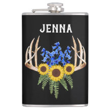 〔雄ジカの〕枝角素朴ブルーベルとヒマワリ