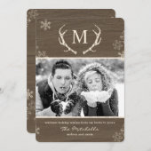 〔雄ジカの〕枝角素朴ホリデーフォトカードクリスマスカード シーズンカード (正面/裏面)