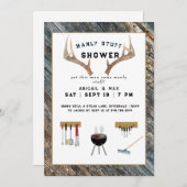 〔雄ジカの〕枝角素朴マンリー物カップルウェディングシャワー 招待状 (正面/裏面)