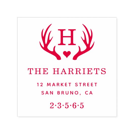 〔雄ジカの〕枝角素朴モノグラムファミリー名差出人住所 セルフインキングスタンプ (デザイン)