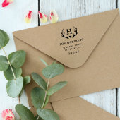 〔雄ジカの〕枝角素朴モノグラムファミリー名差出人住所 セルフインキングスタンプ