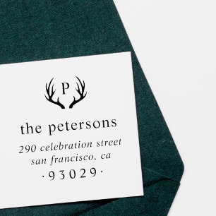 〔雄ジカの〕枝角素朴モノグラムファミリー名差出人住所 ラバースタンプ