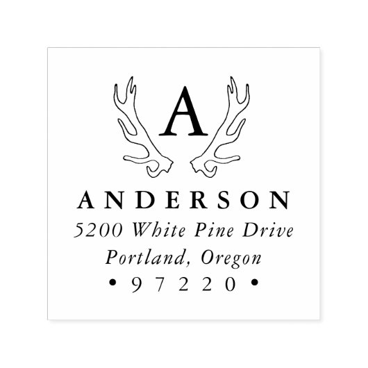 〔雄ジカの〕枝角素朴モノグラム差出人住所 セルフインキングスタンプ (デザイン)