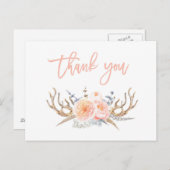 〔雄ジカの〕枝角羽サンキューカード、ベビーシャワー ポストカード (正面/裏面)