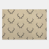 〔雄ジカの〕枝角、クマ、黒と石の色のラッピング ラッピングペーパーシート (正面2)