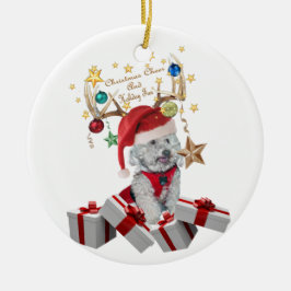 (雄ジカの)枝角、クリスマスおよびcockapoo セラミックオーナメント