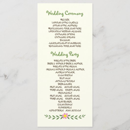 〔雄ジカの〕枝角&サンゴ,ピンクの花の結婚式プログラム プログラム (裏面)