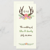 〔雄ジカの〕枝角&サンゴ,ピンクの花の結婚式プログラム プログラム (正面/裏面)