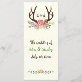 〔雄ジカの〕枝角&サンゴ,ピンクの花の結婚式プログラム プログラム (正面)