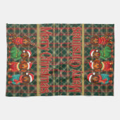 〔雄ジカの〕枝角&サンタハットのダックスフント：クリスマス キッチンタオル (横)
