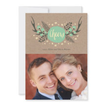 〔雄ジカの〕枝角、ベリーと松の休日のフォトカード