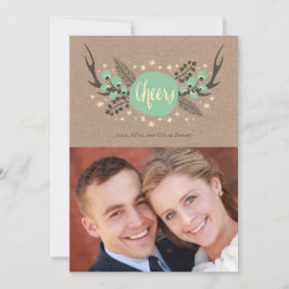 〔雄ジカの〕枝角、ベリーと松の休日のフォトカード シーズンカード