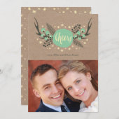 〔雄ジカの〕枝角、ベリーと松の休日のフォトカード シーズンカード (正面/裏面)