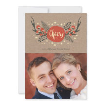 〔雄ジカの〕枝角、ベリーと松の休日のフォトカード