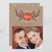 〔雄ジカの〕枝角、ベリーと松の休日のフォトカード シーズンカード (正面/裏面)