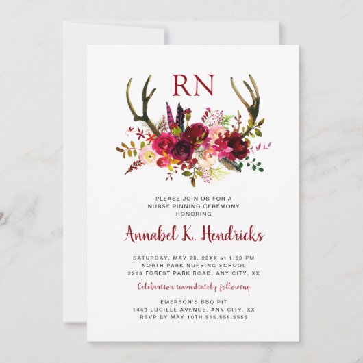 〔雄ジカの〕枝角RN固定式/お祝いパーティー 招待状 (正面)